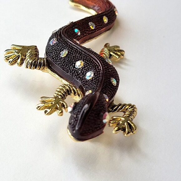 Gold Tone Lucite Aurora Crystal Lizard/Gecko Pin/Brooch - Picture 11 of 14